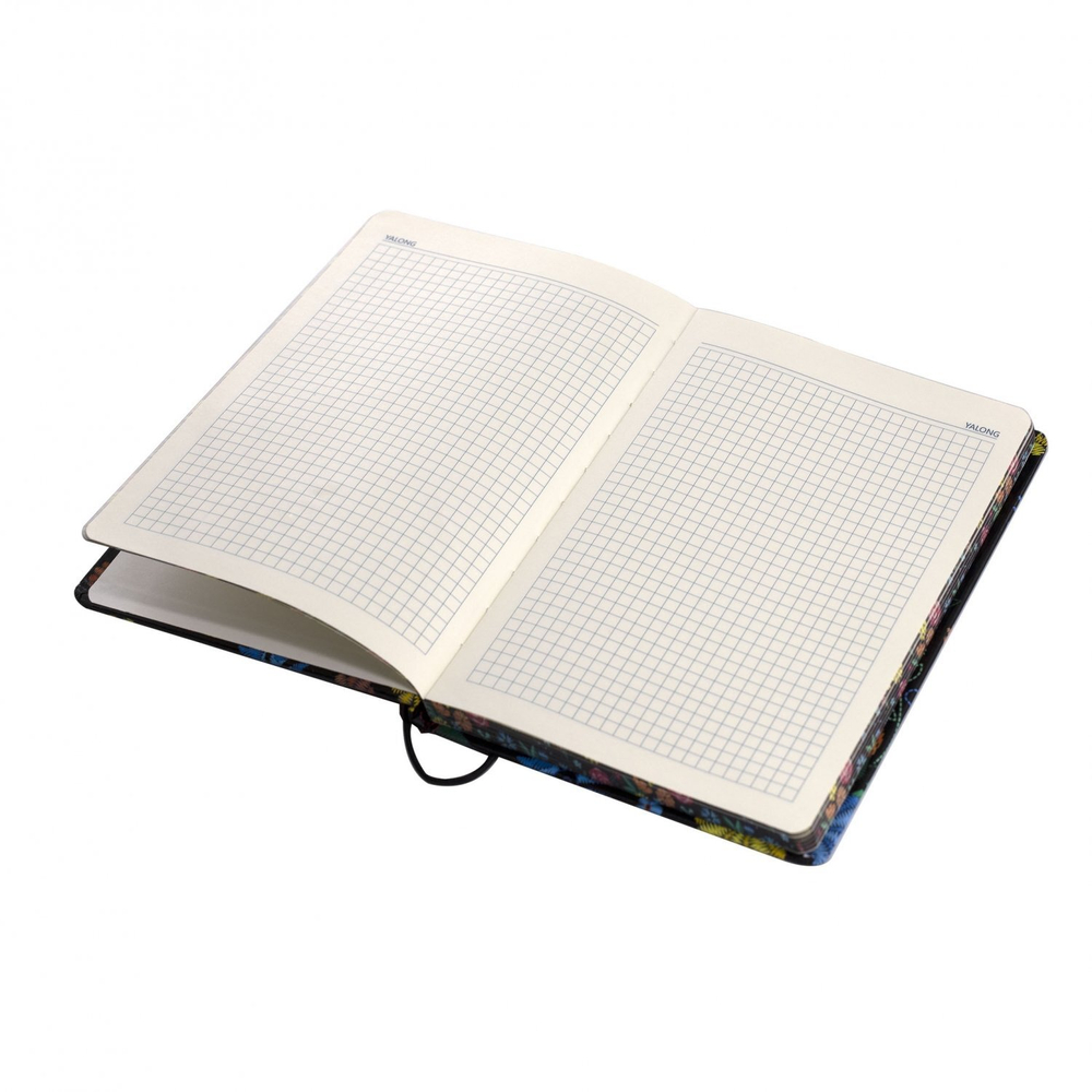 Записная книжка, А5, Yalong, 7БЦ, матовая ламинация, поролон, на резинке, клетка, цветной срез, 80 л., "Бабочки черном", ассорти