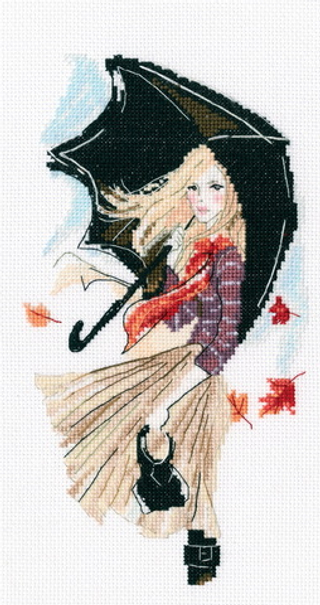 "Девушка,дождь и зонтик"-M636  вышивка