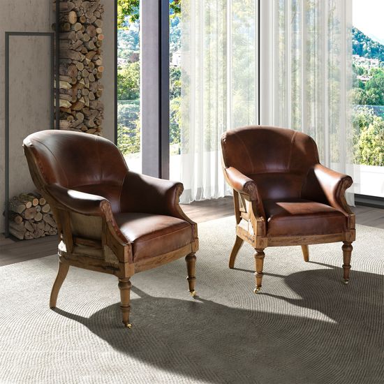 Кресло из кожи коньячно-коричневого цвета, модель 5158