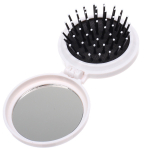 Расчёска массажная складная с зеркалом «БАМБИ БУМ», цвет белый, d-6.5см (пакет с подвесом)