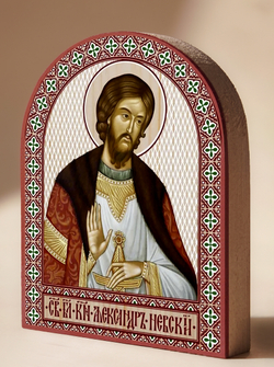 Икона аркой Александр Невский, блг. князь на дереве: 95 х 120 (Синопсисъ)