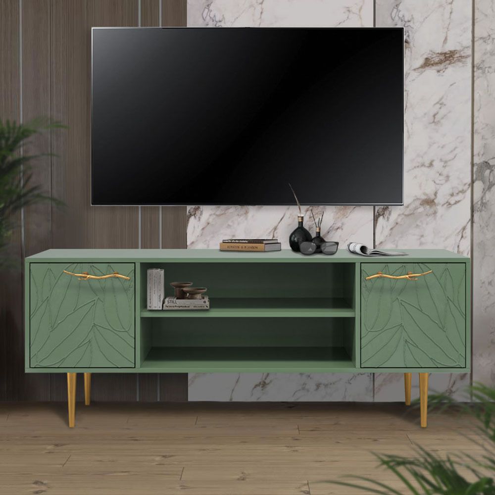 Тумба под ТВ Арт Колор leaves 155см Стайл Голд Зеленый нефрит