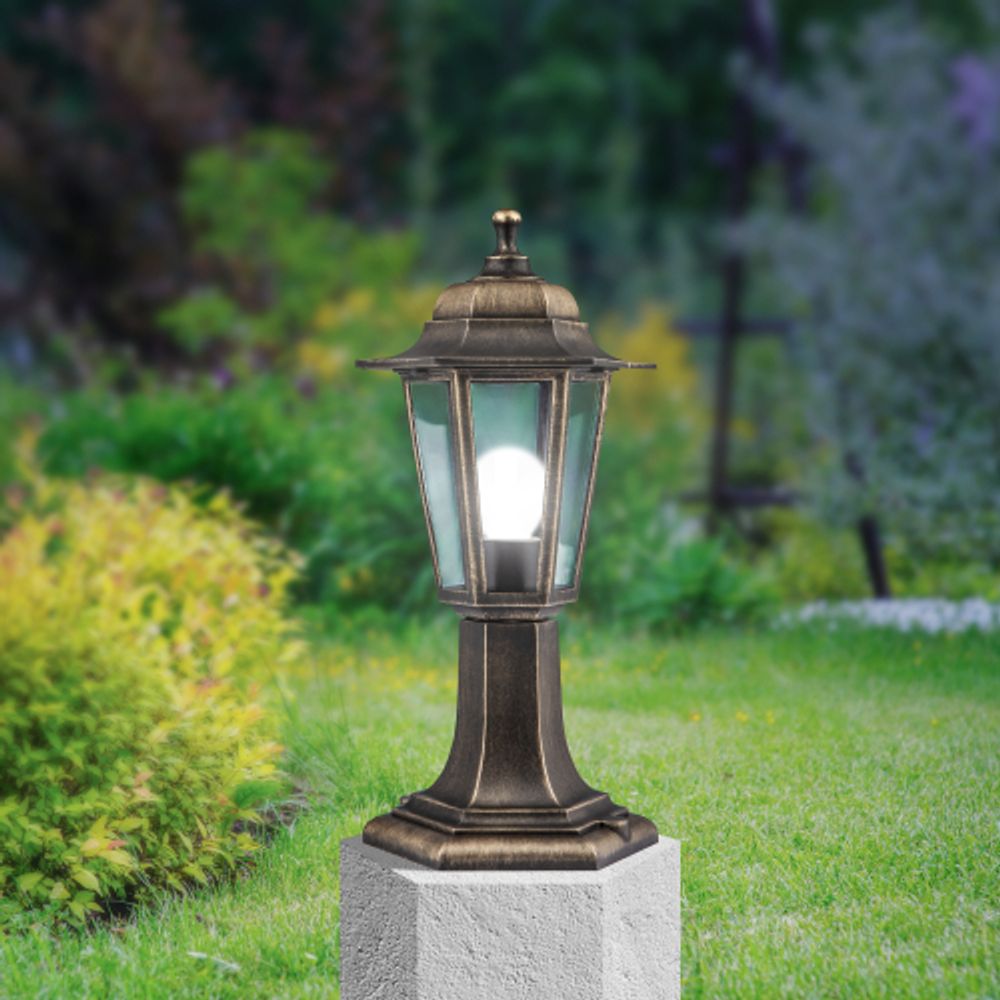 Садово-парковый светильник ЭРА НТУ 06-60-001 бронза 6 гранный напольный IP44 Е27 max60Вт