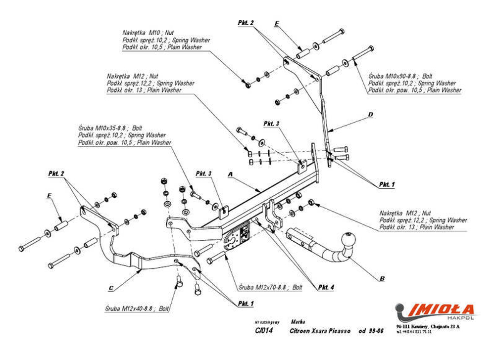 Фаркоп IMIOLA C.014 Citroen Xsara Picasso 1999-2006(паспорт и сертификат в комплекте)(без электрики)