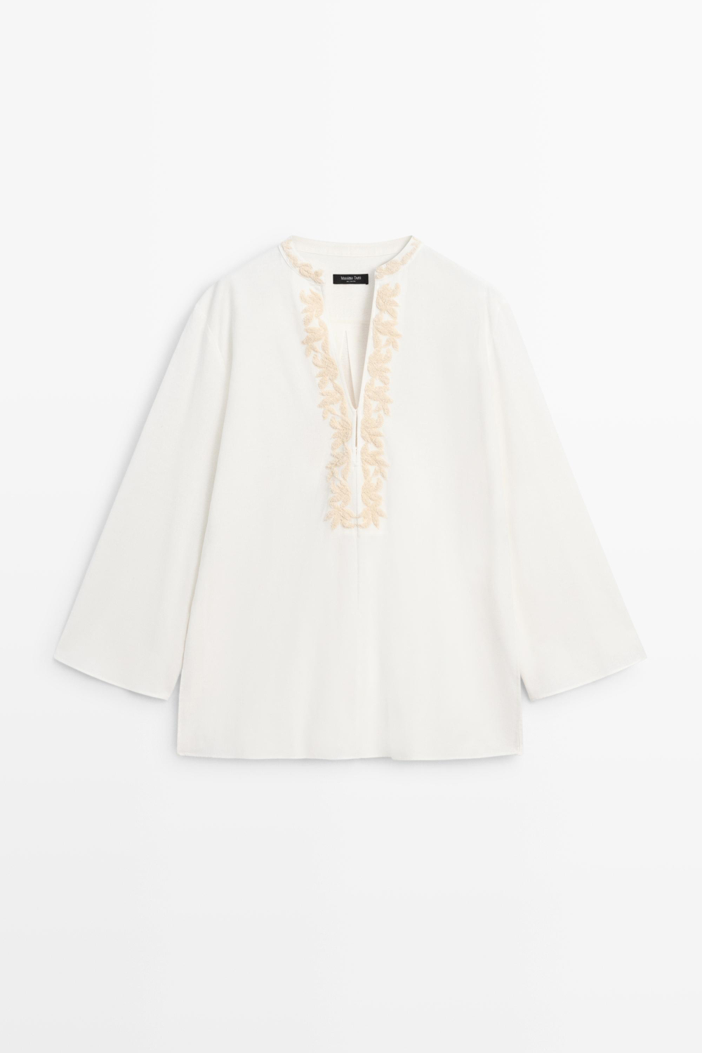 Massimo Dutti блузка с воротником-стойкой, натуральный/кремовый