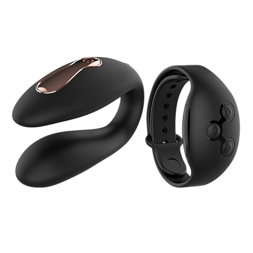 Черный вибратор для пар 8,5см с часами-пультом ДУ Anne'S Desire Dual Pleasure Tecnology Watchme Black