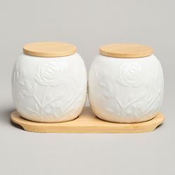 НАБОР БАНОК LEFARD "MEADOW" С ДЕР.КРЫШКОЙ НА ДЕР. ПОДСТАВКЕ 2 ШТ. 19,5*9,5 СМ 400 МЛ