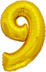 Шар (34"/86 см) Цифра, 9, ЭКО, Золото, в упаковке 1 шт.