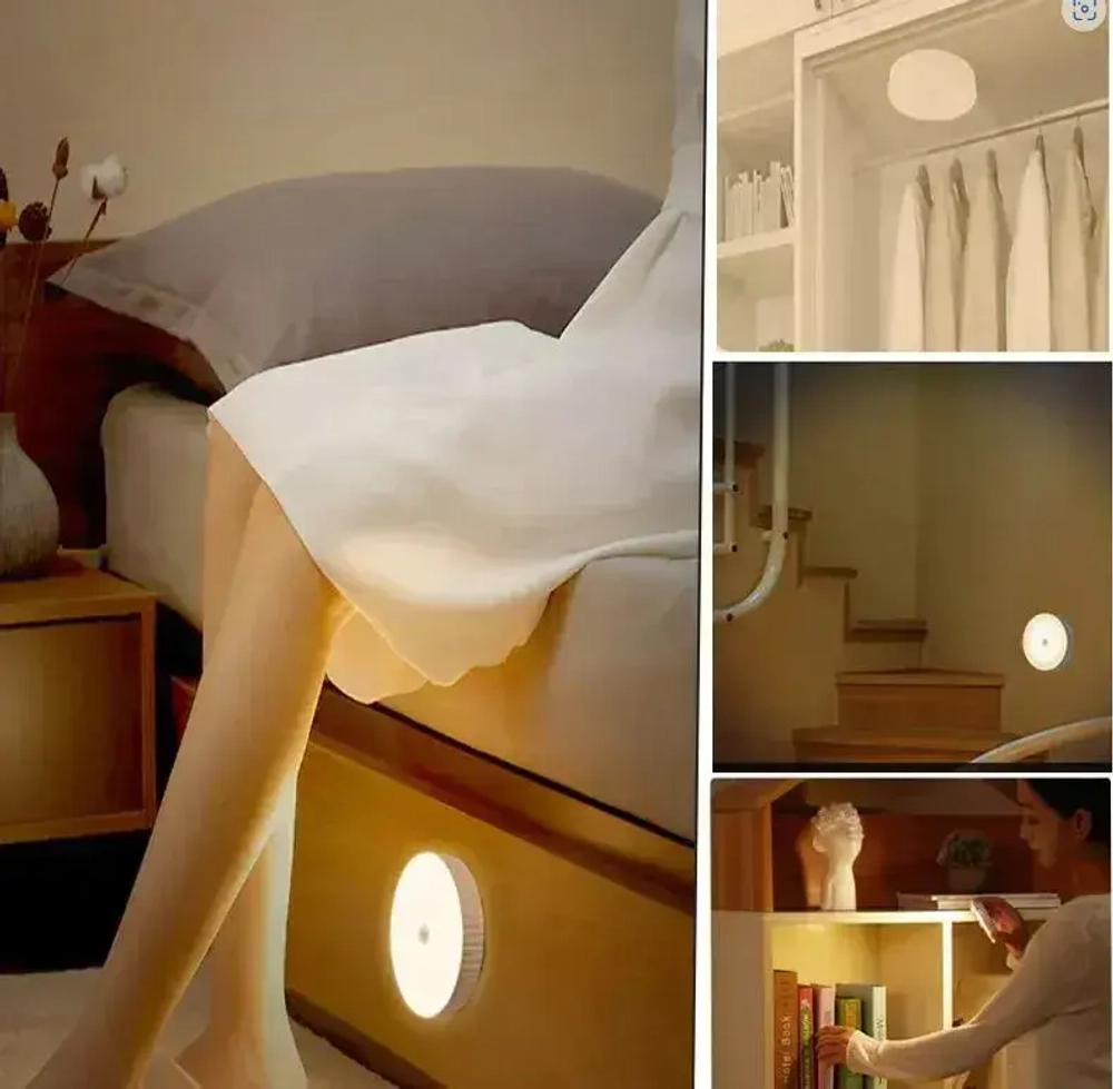 Беспроводной светодиодный светильник с датчиком движения круглый ,режим холодный