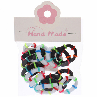 Резинки для волос 15шт «КОЛЕЧКИ», цвет черный и белый с цветными вставками, d-3см