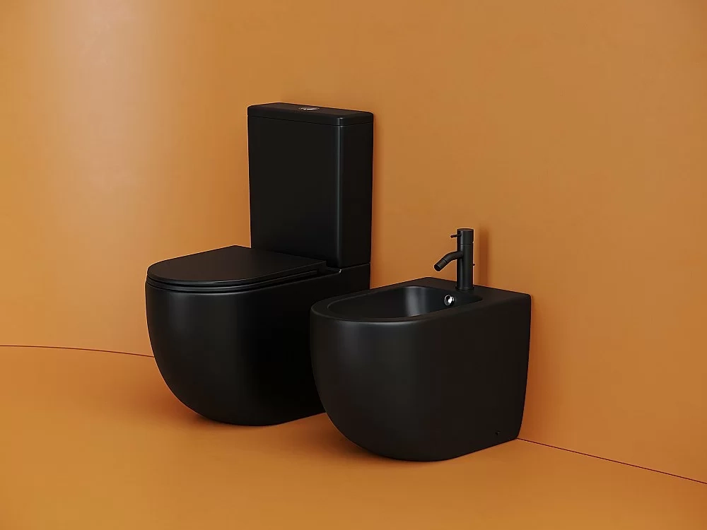 Унитаз напольный Ceramica Nova Metropol CN4001TMB черный матовый, с крышкой микролифт, с бачком, безободковый, слив-торнадо