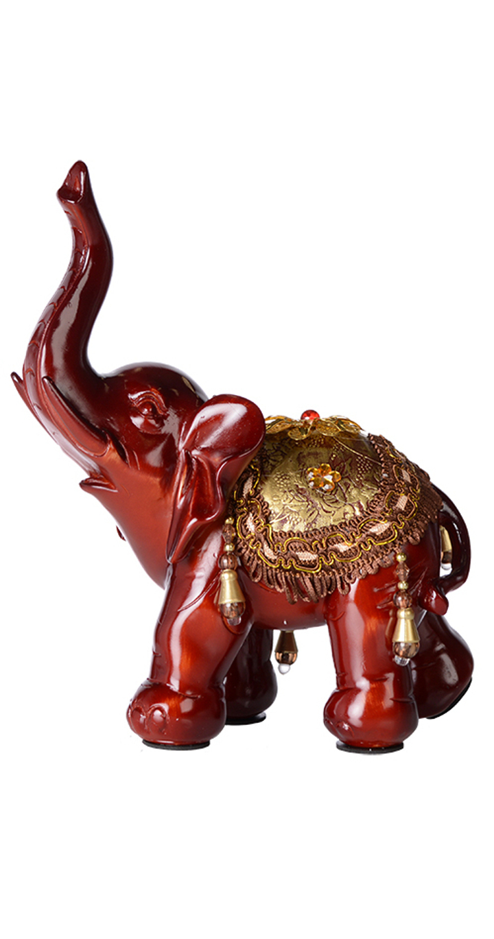 Статуэтка Слон с золотой попоной смотрит влево, цветок, цвет красно-коричневый, полистоун 26 см