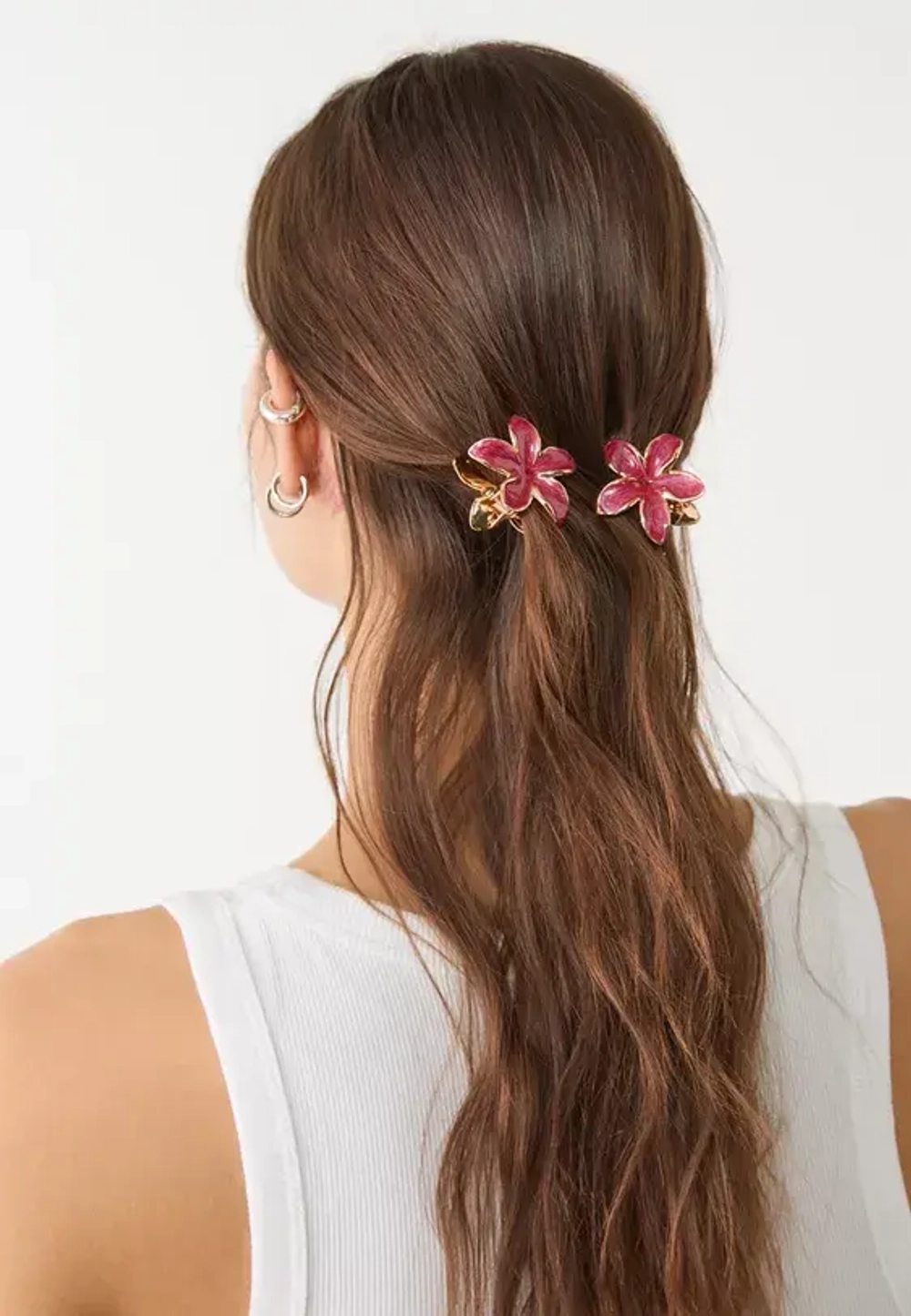 STRADIVARIUS Набор из 3 мини-заколок для волос в виде цветов, цвет фуксии