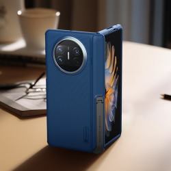 Усиленный чехол синего цвета с подставкой от Nillkin для смартфона Huawei Mate X3, серия Super Frosted Shield Fold