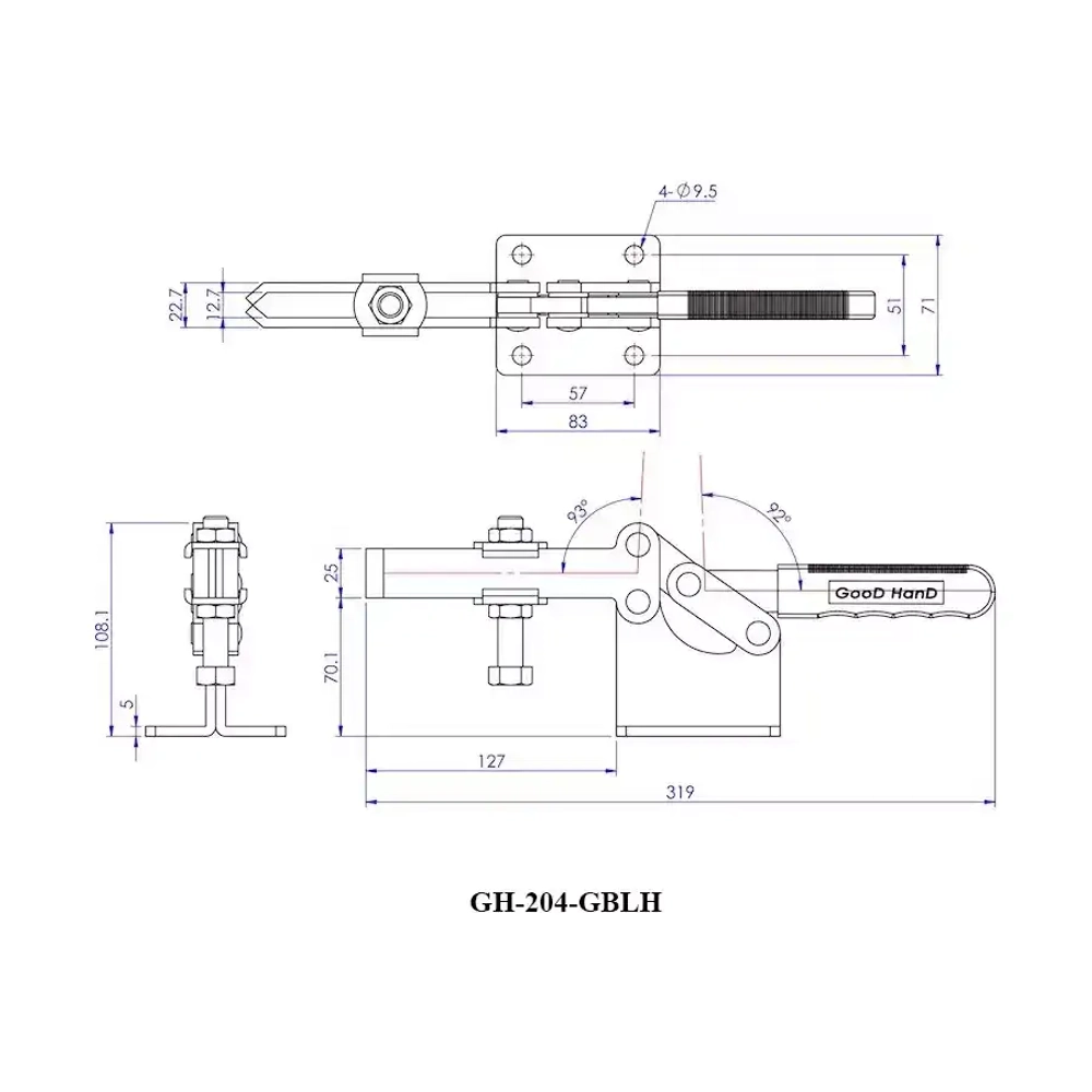 Зажим с горизонтальной ручкой Woodwork GH-204-GBLH