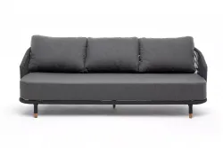 "Верона" диван 3-местный плетеный из роупа, каркас алюминий темно-серый (RAL7024) муар, роуп темно-серый круглый, ткань темно-серая 027