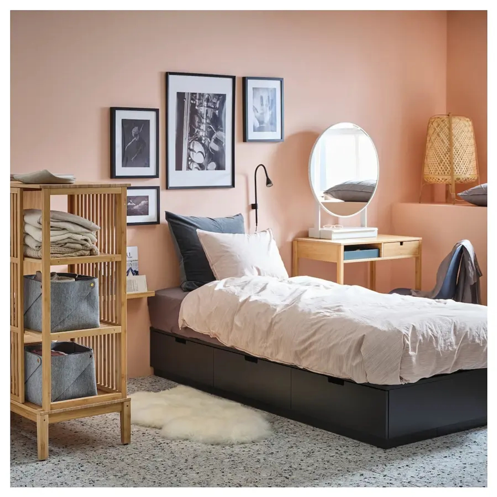 Каркас кровати с местом для хранения и матрасом - IKEA NORDLI, 200х90 см, матрас жесткий, черный, НОРДЛИ ИКЕА