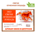 Свечи новогодние, Огненная лошадь, 10х5 см, 2 шт, восковые, хвоя и цитрусы