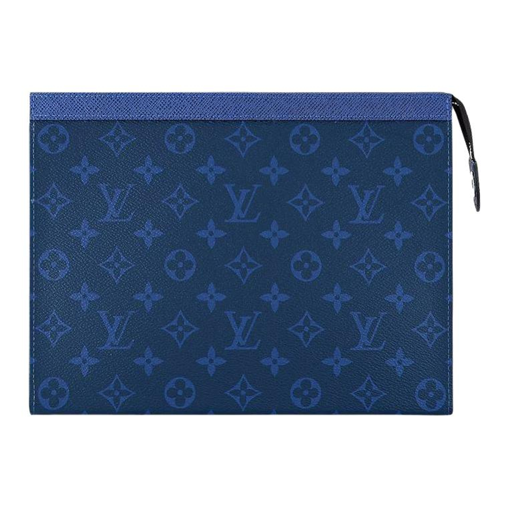 LOUIS VUITTON Pochette Voyage Monogram Eclipse Taiga Leather Mm Pacific Blue