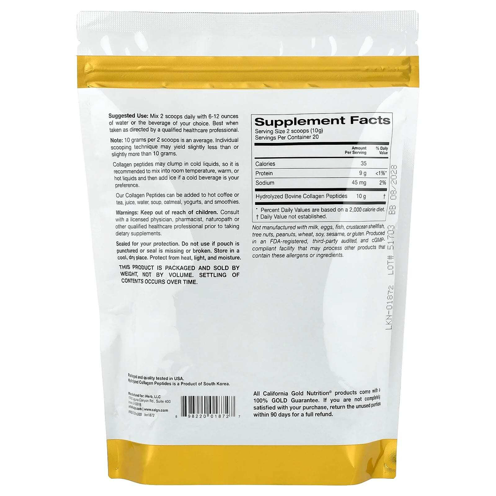 California Gold Nutrition, пептиды гидролизованного коллагена типов I и III, без добавок, 200 г (7,05 унции)
