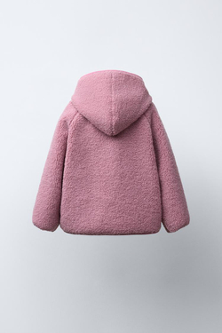 ZARA КУРТКА ИЗ ИСКУССТВЕННОЙ ОВЧИНЫ С КАПЮШОНОМ, РОЗОВЫЙ