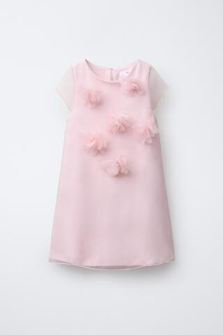 ZARA ПЛАТЬЕ ИЗ ПОЛУПРОЗРАЧНОЙ ТКАНИ С ЦВЕТМИ ИЗ ОРГАНЗЫ, РОЗОВЫЙ