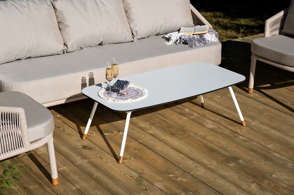 "Верона" лаунж-зона 5-местная плетеная из роупа (веревки), каркас алюминиевый белый, роуп бежевый