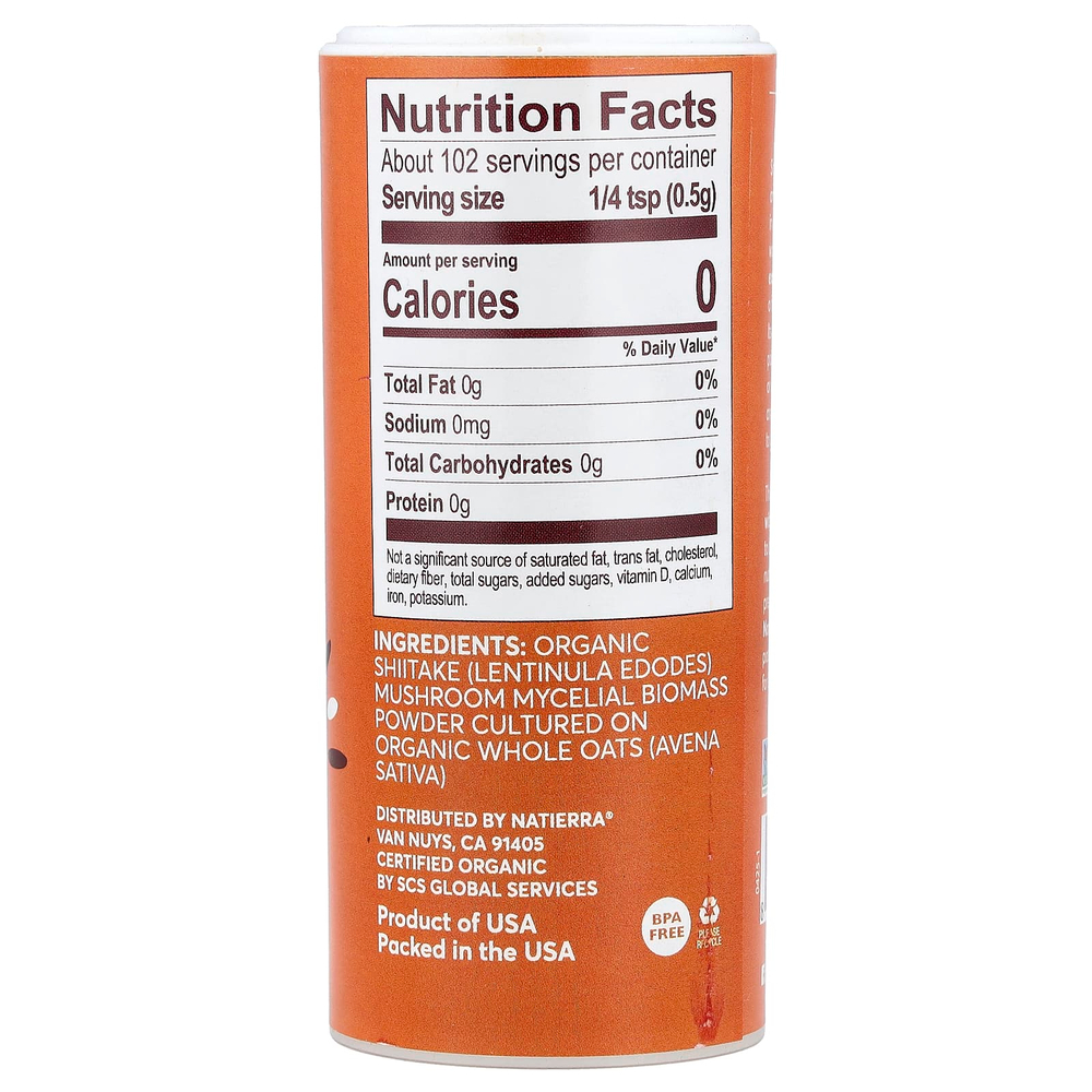 Natierra, Органический порошок из грибов шиитаке, 51 г (1,8 унции)
