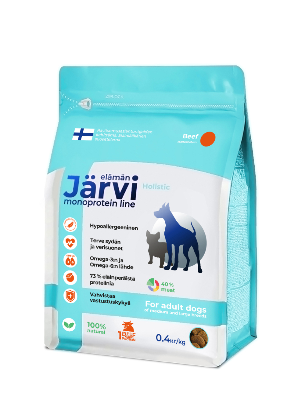 Jarvi сухой монопротеиновый полнорационный корм для взрослых собак средних и крупных пород,говядина, 400г.