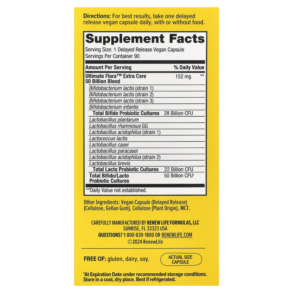 Renew Life, Ultimate Flora™, пробиотик повышенной чистоты, 90 веганских капсул с отсроченным высвобождением