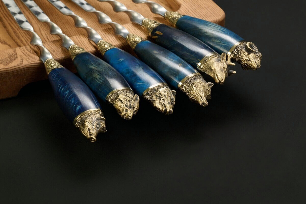 Набор шампуров "Звери Большие Премиум" в чехле из натуральной кожи