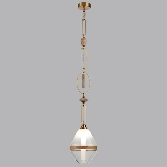 5441/1A PENDANT ODL_EX26 сатинированн.латунь/прозрачн./металл/стекло/травертин/веревка Подвес G9 LED 6W KREMA