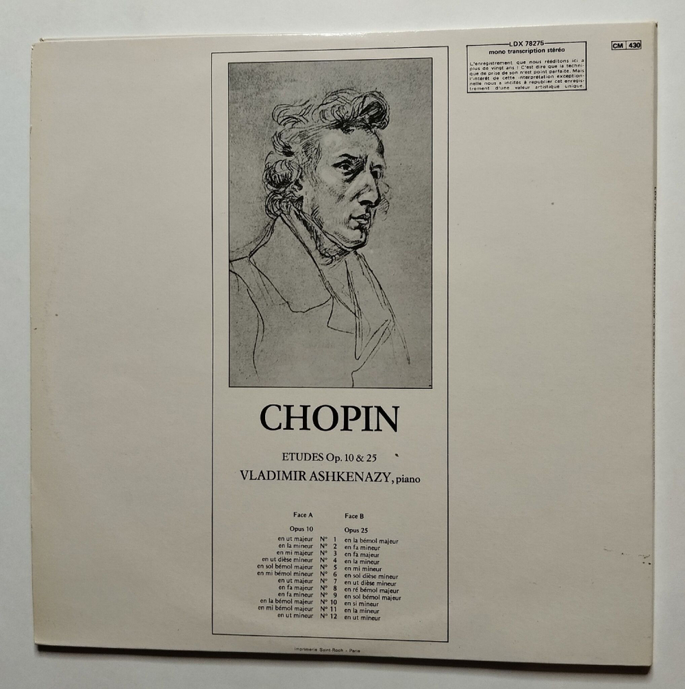 Винтажная виниловая пластинка LP Chopin Шопен Vladimir Ashkenazy Владимир Ашкенази Etudes Op. 10 and 25 (France 1972)