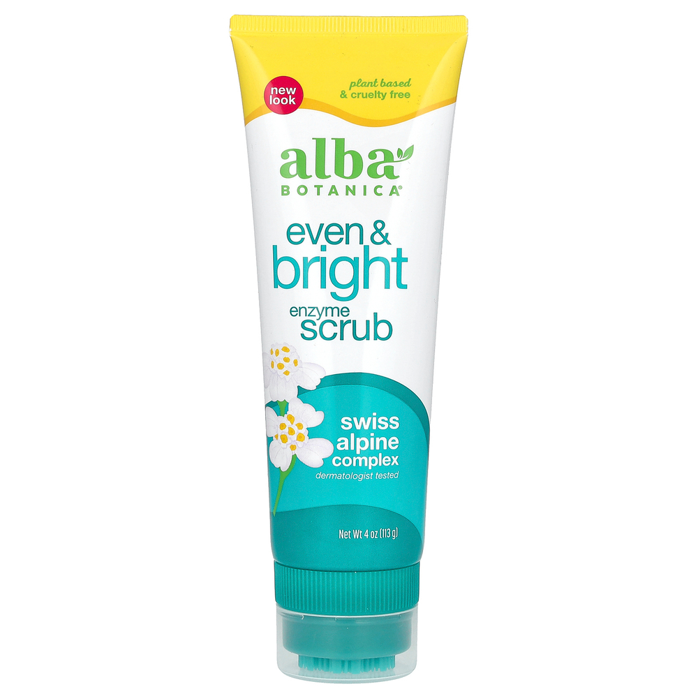 Alba Botanica, Even & Bright, ферментный скраб со швейцарским альпийским комплексом, 113 г (4 унции)