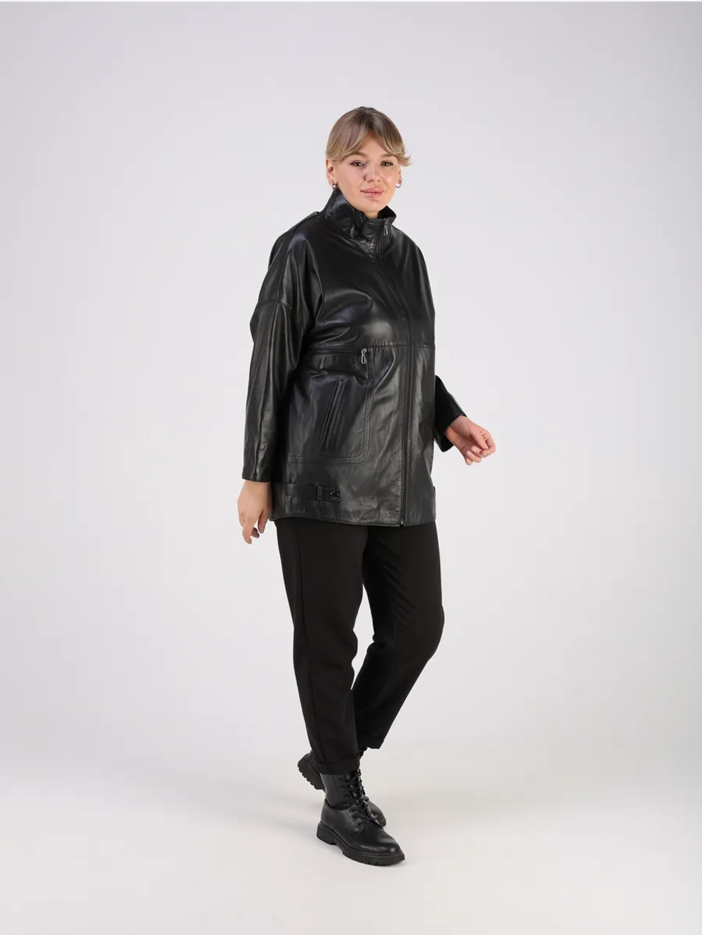 Кожаная куртка демисезонная натуральная оверсайз