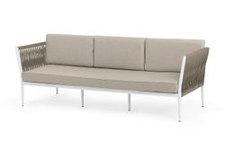 "Касабланка" диван 3-местный плетеный из роупа, каркас алюминий светло-серый (RAL7035) муар, роуп серо-коричневый 23мм, ткань бежевая 15052