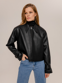 Жакет укороченный из экокожи черный