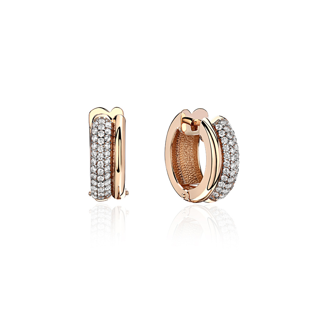 Серьги конго с фианитом из красного золота 585 пробы JA-S-1113946Р