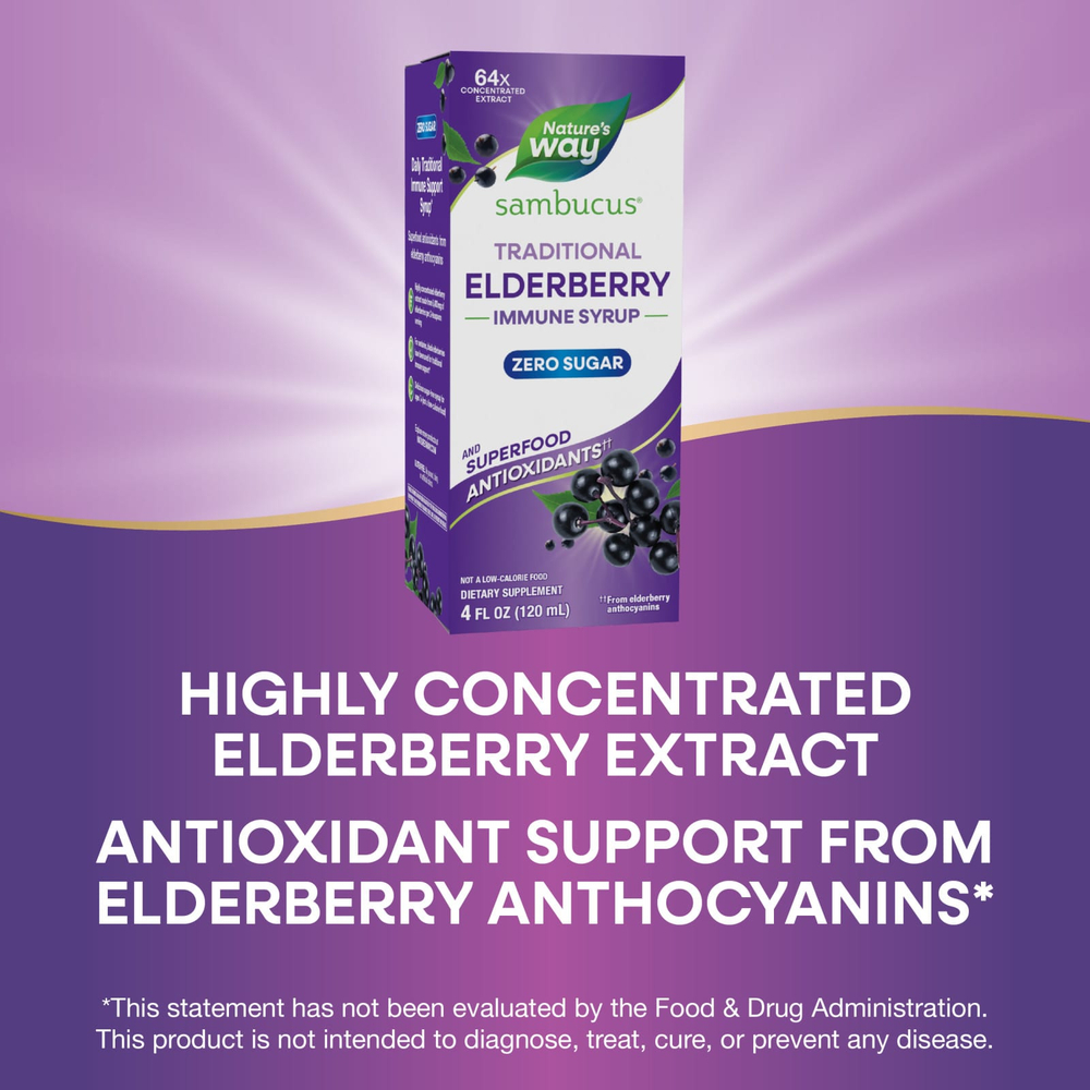 Nature's Way, Sambucus®, традиционный иммунный сироп, без сахара, бузина, 120 мл (4 жидк. Унции)