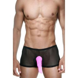 Мужские трусы боксеры черные прозрачные с розовой вставкой La Blinque LB15261