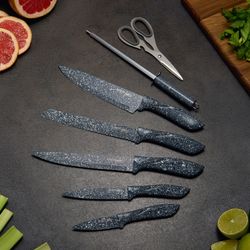 НАБОР НОЖЕЙ AGNESS "МОНБЛАН" С НОЖНИЦАМИ И МУСАТОМ НА ПЛАСТИКОВОЙ ПОДСТАВКЕ, 8 ПРЕДМЕТОВ