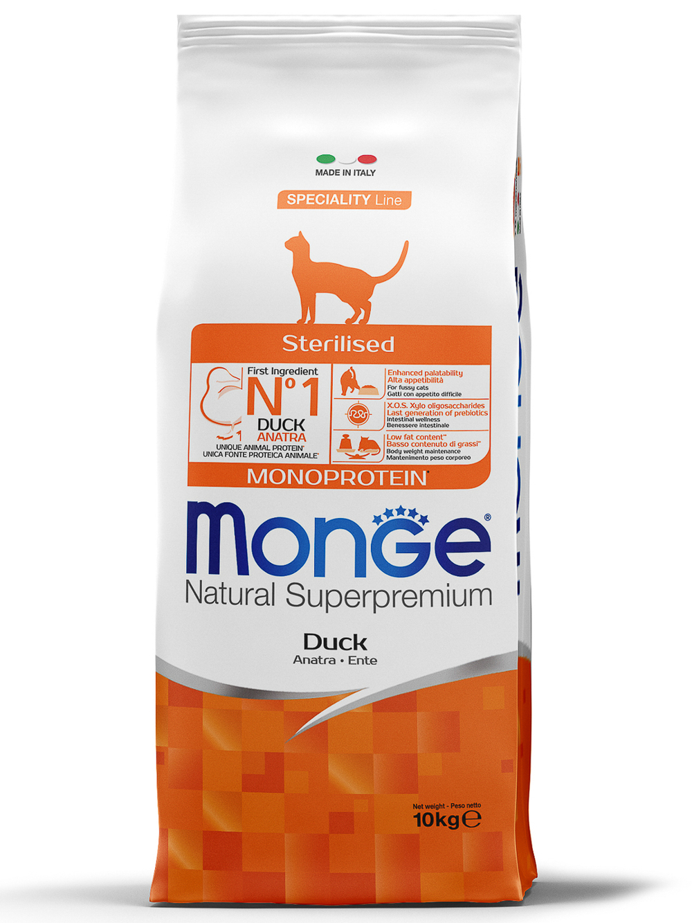 Сухой корм Monge Cat Speciality Line Monoprotein Sterilised для стерилизованных кошек с уткой 10 кг