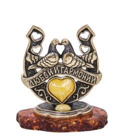 Народные промыслы AM-4091 Фигурка «Подкова Голубки» (латунь, янтарь)