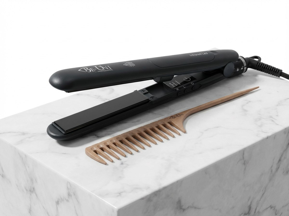 Утюжок Дайвинг Про для выпрямления волос с покрытием турмалиновый кварц и Гребень Be-Uni