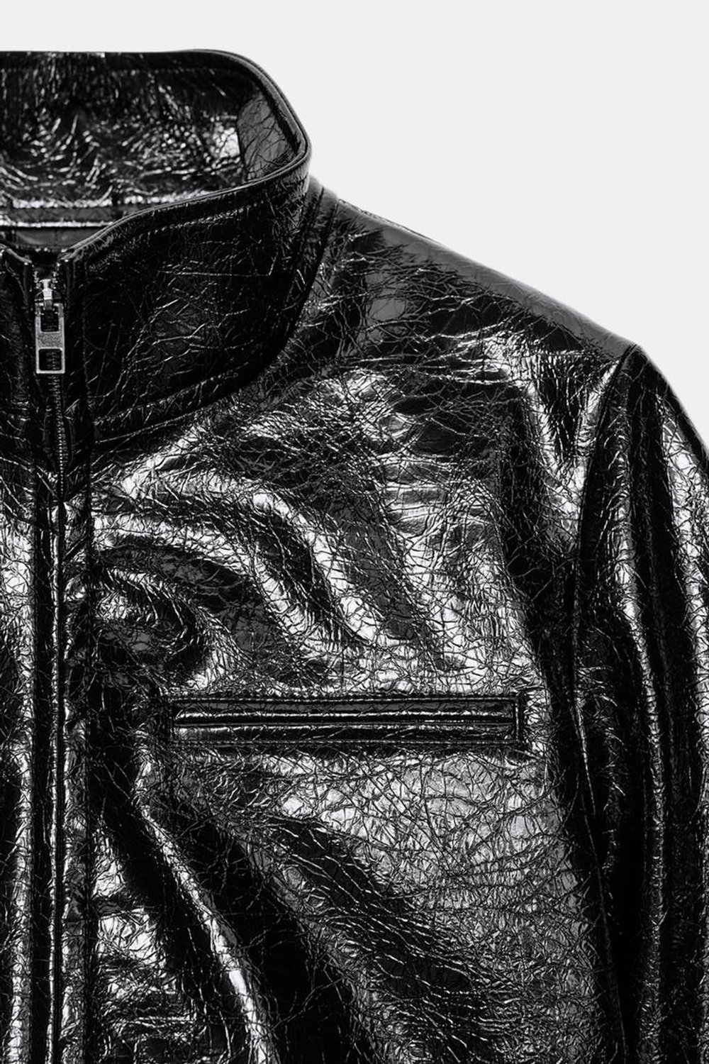 ZARA УКОРОЧЕННАЯ КУРТКА ИЗ ИСКУССТВЕННОЙ КОЖИ, ЧЕРНЫЙ