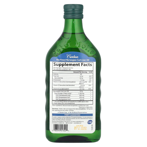 Carlson, Жир печени норвежской трески, обычный, без ароматизаторов, 500 мл (16,9 fl oz)