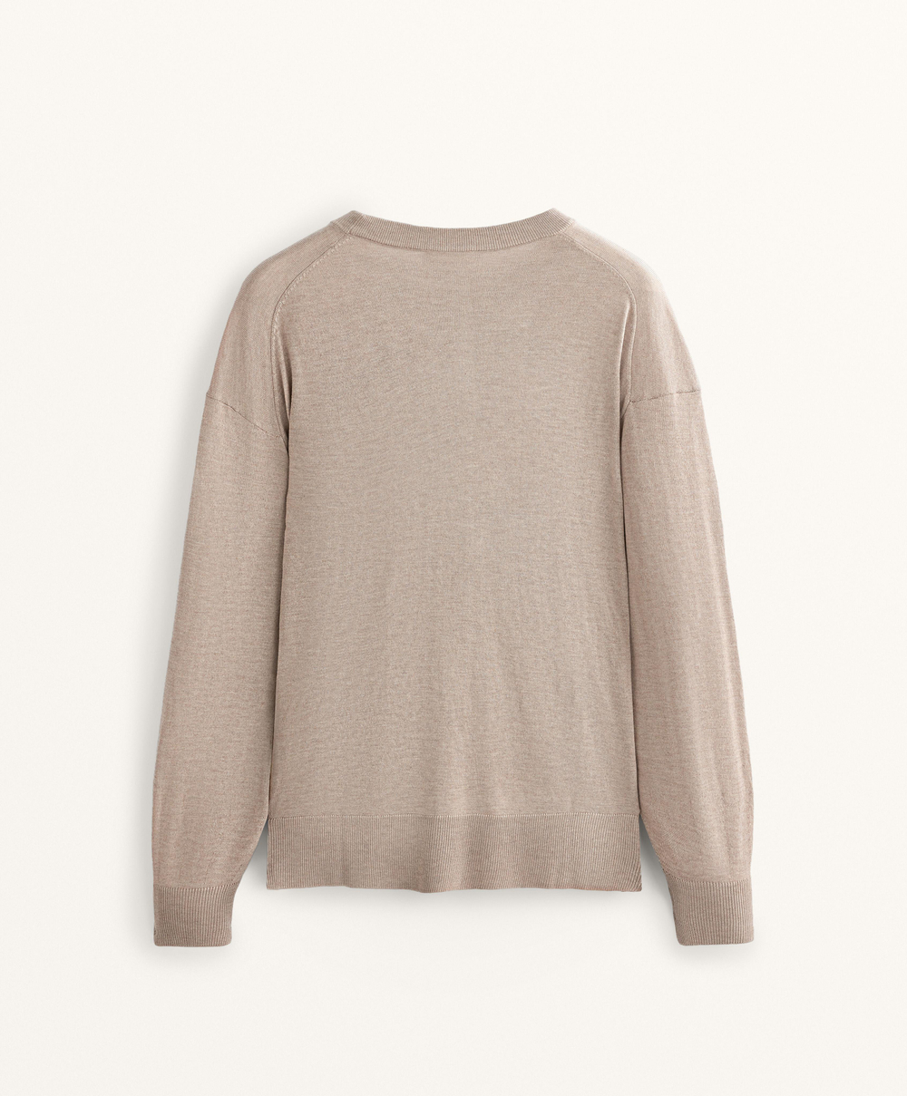 Oysho Вязаный джемпер с круглым вырезом с кашемиром, светло-коричневый