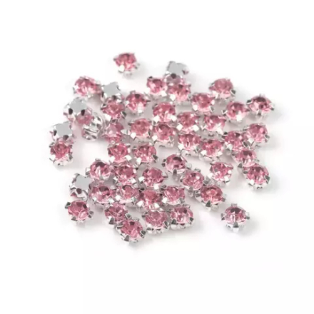 Стразы пришивные в цапах стекло TBY арт.MS.41.P цв.светло-розовый 4 мм, 72шт