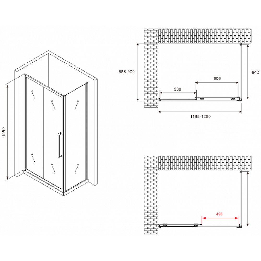 Душевой уголок Abber Schwarzer Diamant 120x90 AG30120BMH-S90BM профиль Черный стекло матовое