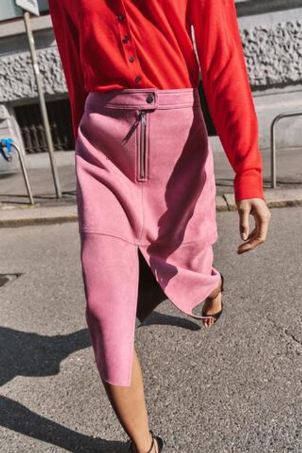 ZARA ЮБКА МИДИ ИЗ ИСКУССТВЕННОЙ ЗАМШИ, СИРЕНЕВЫЙ